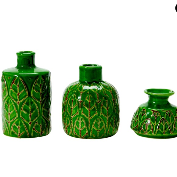 3 BLOOMINGVILLE Vases Jade Embossed Stoneware Clay Bud Decor Fall Autumn House - Picture 1 of 5